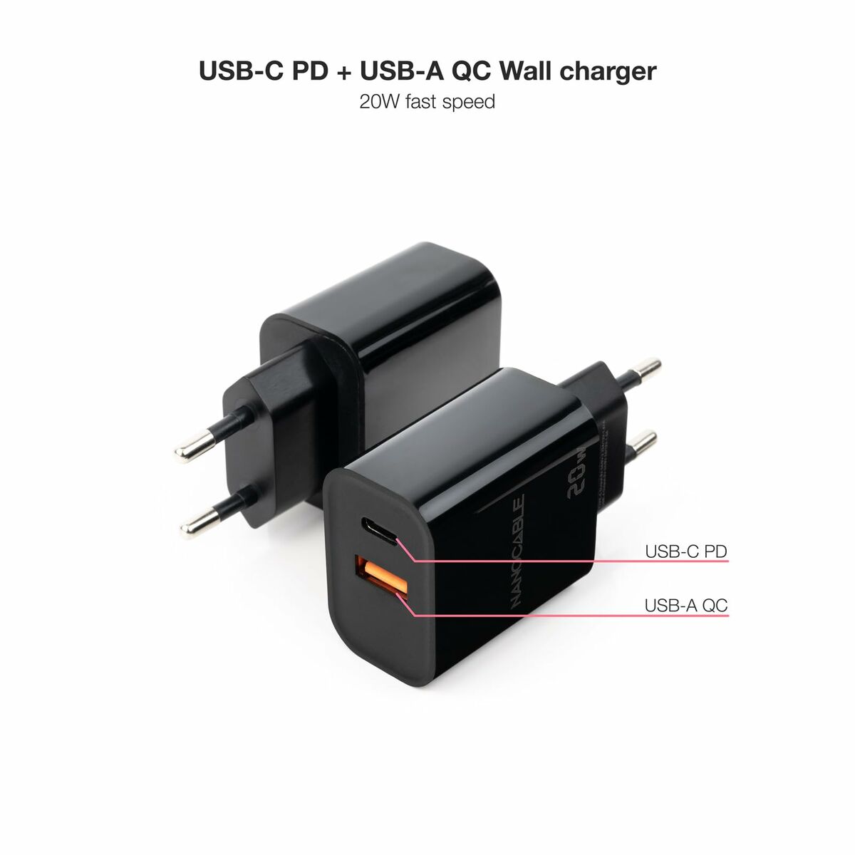 Vægoplader NANOCABLE Sort 20 W